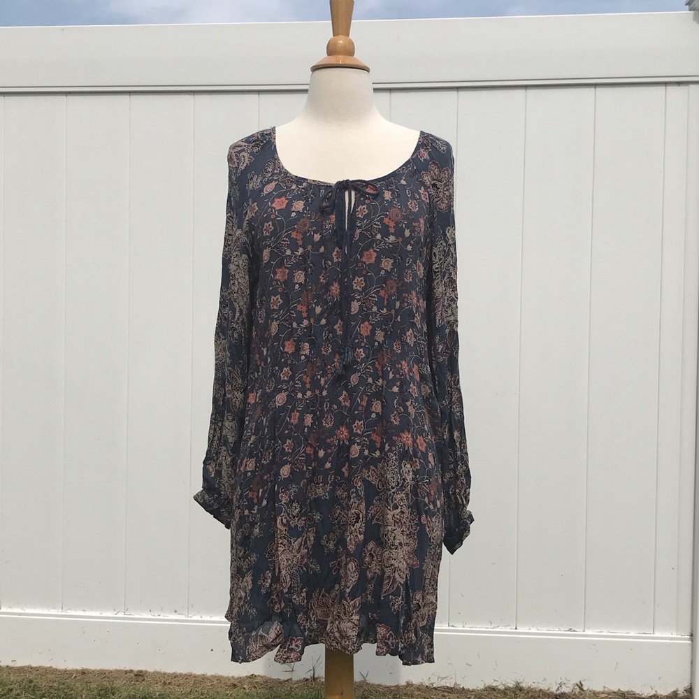 Free People Long Sleeve Dress in Navy and Rust Floral Size Small